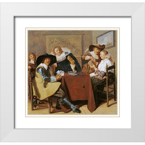 An Elegant Card Party White Modern Wood Framed Art Print with Double Matting by Hals, Dirk