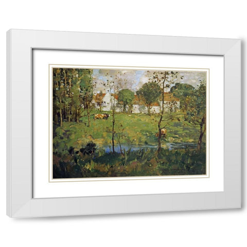 A Scottish Farm White Modern Wood Framed Art Print with Double Matting by Hamilton, James Whitelaw