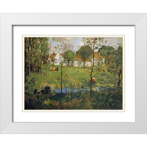 A Scottish Farm White Modern Wood Framed Art Print with Double Matting by Hamilton, James Whitelaw
