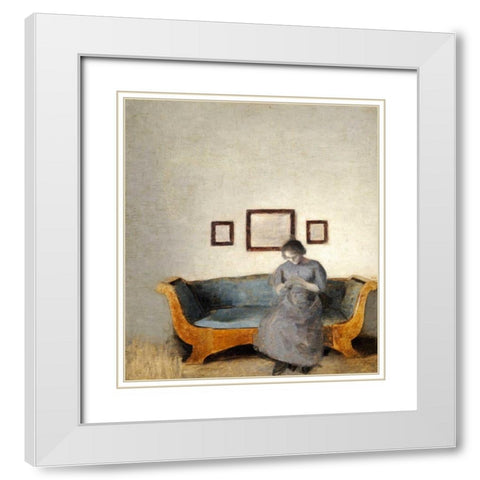 Ida Hammershoi Sitting On a Sofa White Modern Wood Framed Art Print with Double Matting by Hammershoi, Vilhelm