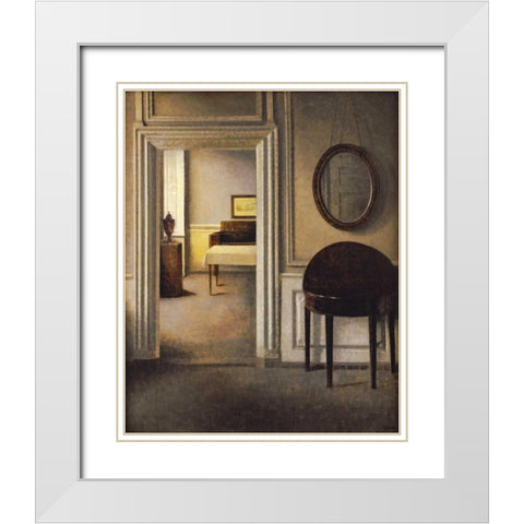 The Music Room, 30 Strandgade White Modern Wood Framed Art Print with Double Matting by Hammershoi, Vilhelm