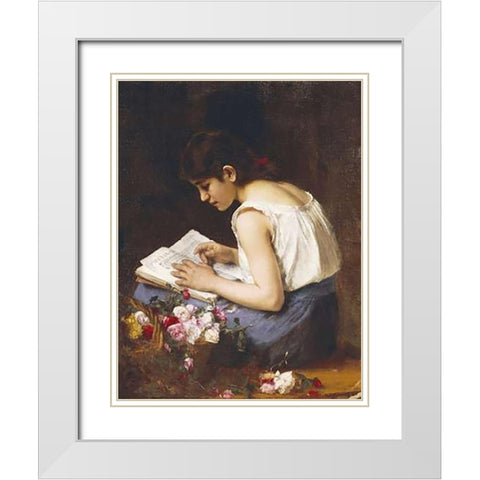 A Girl Reading White Modern Wood Framed Art Print with Double Matting by Harlamoff, Alexei Alexeiewitsch