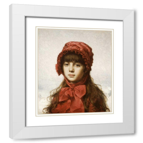The Red Bonnet White Modern Wood Framed Art Print with Double Matting by Harlamoff, Alexei Alexeiewitsch