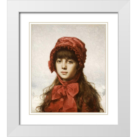 The Red Bonnet White Modern Wood Framed Art Print with Double Matting by Harlamoff, Alexei Alexeiewitsch