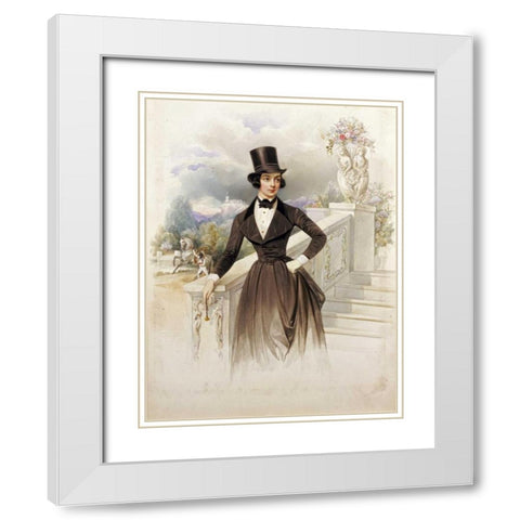 Lady In Riding Habit White Modern Wood Framed Art Print with Double Matting by Hau, Wilhelm