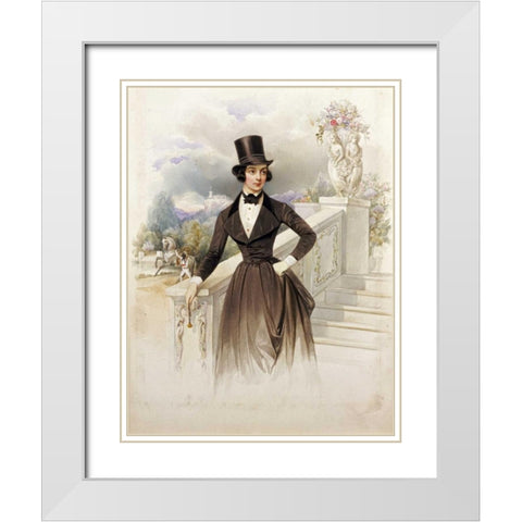 Lady In Riding Habit White Modern Wood Framed Art Print with Double Matting by Hau, Wilhelm