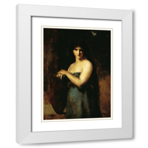At The Fountain White Modern Wood Framed Art Print with Double Matting by Henner, Jean Jacques