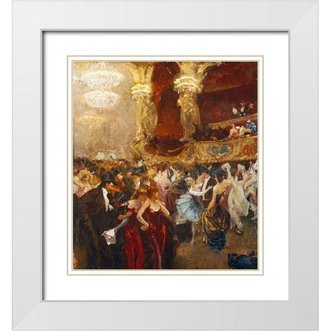 The Masked Ball at LOpera White Modern Wood Framed Art Print with Double Matting by Hermans, Charles
