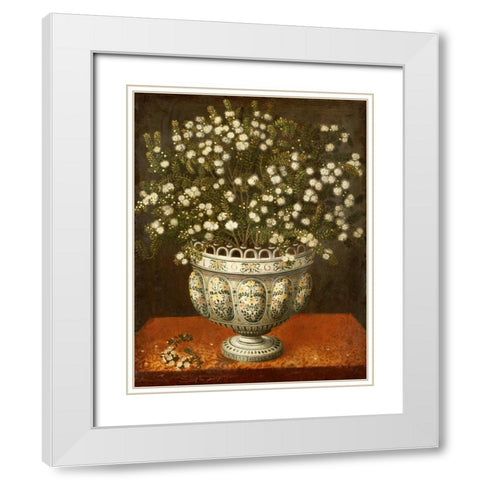 Myrtle In a Vase On a Draped Ledge White Modern Wood Framed Art Print with Double Matting by Hiepes, Tomas