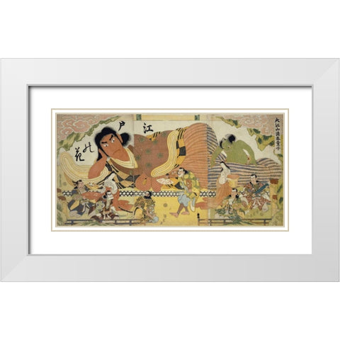 Flower of Edo White Modern Wood Framed Art Print with Double Matting by Hiroshige