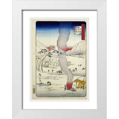 Men Fishing For Eels White Modern Wood Framed Art Print with Double Matting by Hiroshige