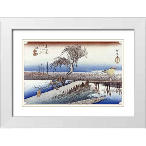 Mie River Near Yokkaichi White Modern Wood Framed Art Print with Double Matting by Hiroshige