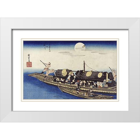 Yodo River White Modern Wood Framed Art Print with Double Matting by Hiroshige