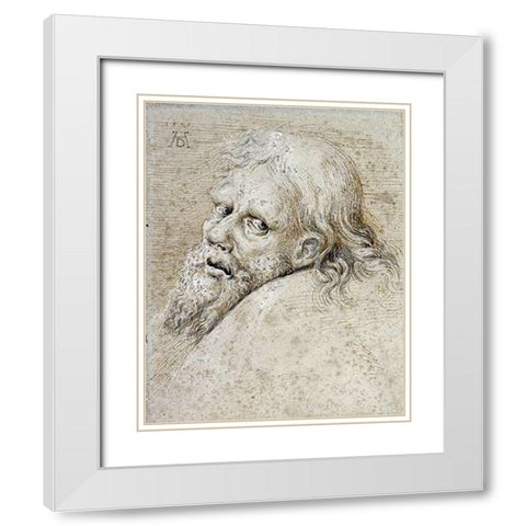 The Head of a Bearded Man White Modern Wood Framed Art Print with Double Matting by Durer, Albrecht