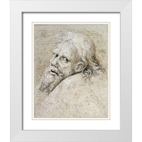 The Head of a Bearded Man White Modern Wood Framed Art Print with Double Matting by Durer, Albrecht
