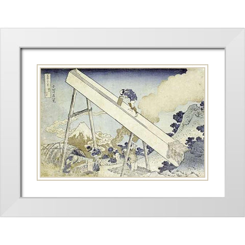In The Totomi Mountains White Modern Wood Framed Art Print with Double Matting by Hokusai