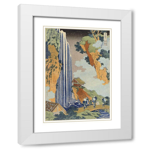Ono Waterfall, The Kiso Highway White Modern Wood Framed Art Print with Double Matting by Hokusai