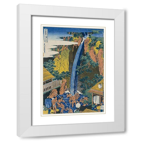 Roben Waterfall at Ohyama White Modern Wood Framed Art Print with Double Matting by Hokusai