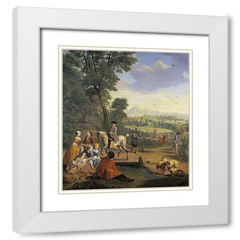 An Elegant Hawking Party Resting In a Park White Modern Wood Framed Art Print with Double Matting by Horemans, Jan Josef