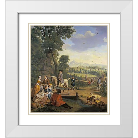 An Elegant Hawking Party Resting In a Park White Modern Wood Framed Art Print with Double Matting by Horemans, Jan Josef