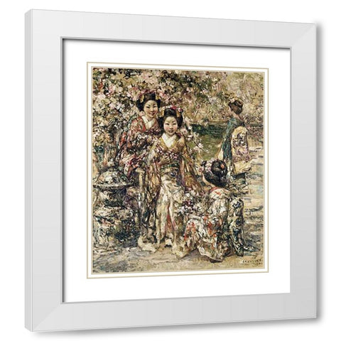 In a Kyoto Garden White Modern Wood Framed Art Print with Double Matting by Hornel, Edward Atkinson