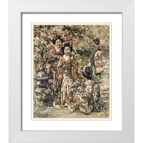 In a Kyoto Garden White Modern Wood Framed Art Print with Double Matting by Hornel, Edward Atkinson
