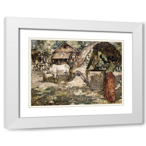 Milling Grain, Ceylon White Modern Wood Framed Art Print with Double Matting by Hornel, Edward Atkinson