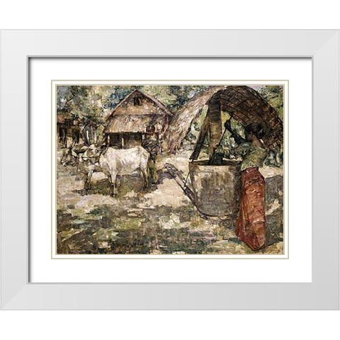 Milling Grain, Ceylon White Modern Wood Framed Art Print with Double Matting by Hornel, Edward Atkinson