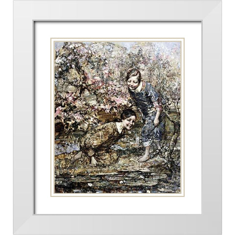 The Lily Pond White Modern Wood Framed Art Print with Double Matting by Hornel, Edward Atkinson