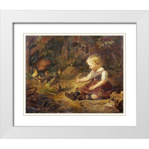 Feeding The Chickens White Modern Wood Framed Art Print with Double Matting by Hornemann, Hans Adolf