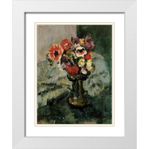 Anemones and Other Flowers In a Vase White Modern Wood Framed Art Print with Double Matting by Hunter, George Leslie