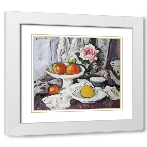 Apples In a White Fruitbowl White Modern Wood Framed Art Print with Double Matting by Hunter, George Leslie