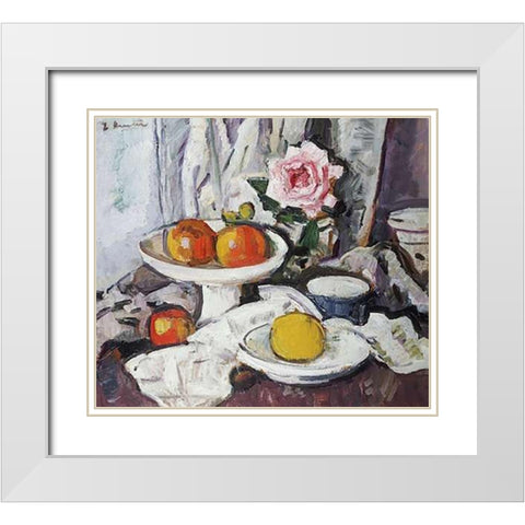 Apples In a White Fruitbowl White Modern Wood Framed Art Print with Double Matting by Hunter, George Leslie