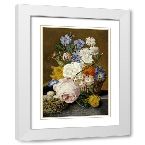 Roses, Morning Glory, Narcissi White Modern Wood Framed Art Print with Double Matting by Van Huysum, Jan