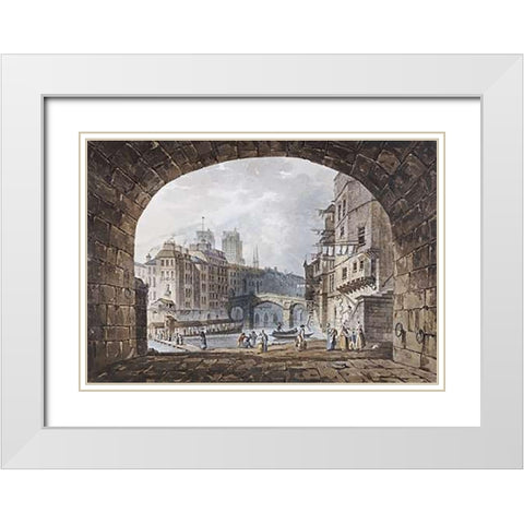 From Under The Arch of St. Michels Bridge, Paris White Modern Wood Framed Art Print with Double Matting by Hill, I.