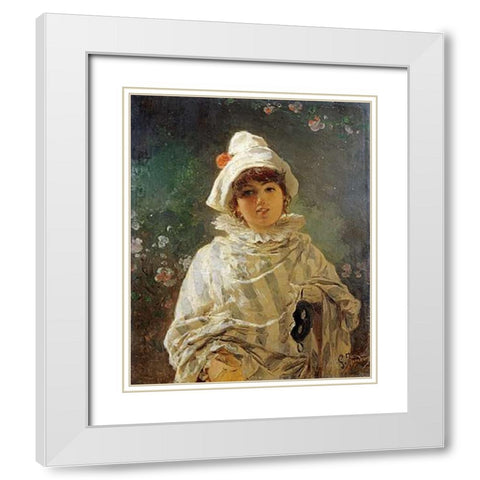 The Columbine White Modern Wood Framed Art Print with Double Matting by Induno, Gerolamo