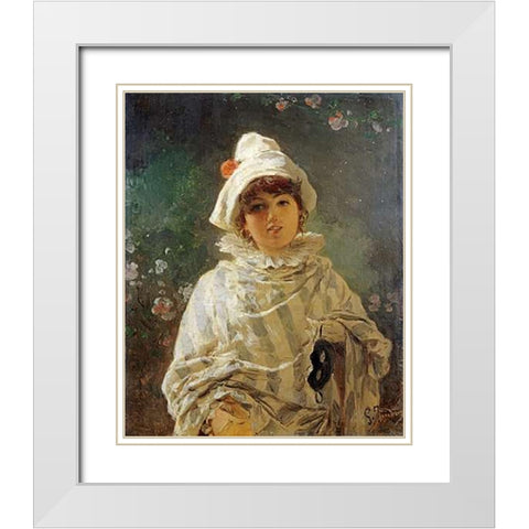 The Columbine White Modern Wood Framed Art Print with Double Matting by Induno, Gerolamo