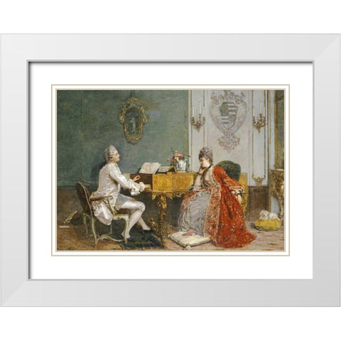 The Private Recital White Modern Wood Framed Art Print with Double Matting by Induno, Gerolamo