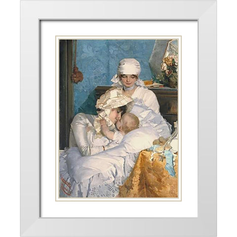 Motherly Love White Modern Wood Framed Art Print with Double Matting by Innocent, Ferenc