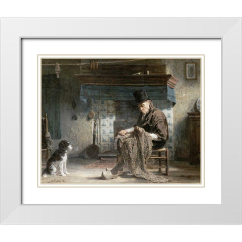 Mending The Nets White Modern Wood Framed Art Print with Double Matting by Israels, Jozef