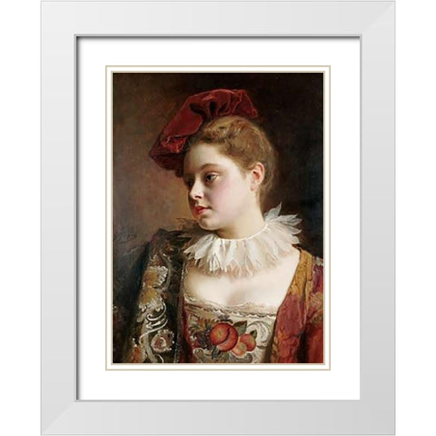La Tocque Rouge White Modern Wood Framed Art Print with Double Matting by Jacquet, Jean Gustave