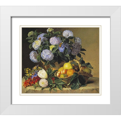 Hydrangea In An Urn White Modern Wood Framed Art Print with Double Matting by Jensen, Johan Laurents