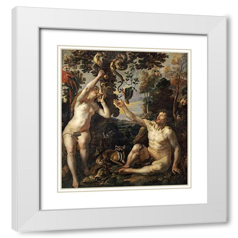 The Temptation White Modern Wood Framed Art Print with Double Matting by Jordaens, Jacob