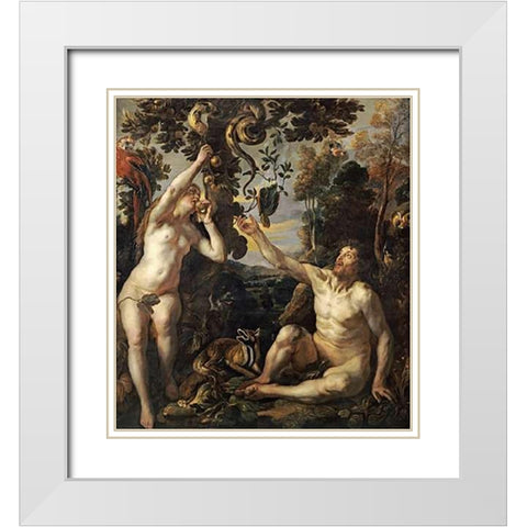 The Temptation White Modern Wood Framed Art Print with Double Matting by Jordaens, Jacob