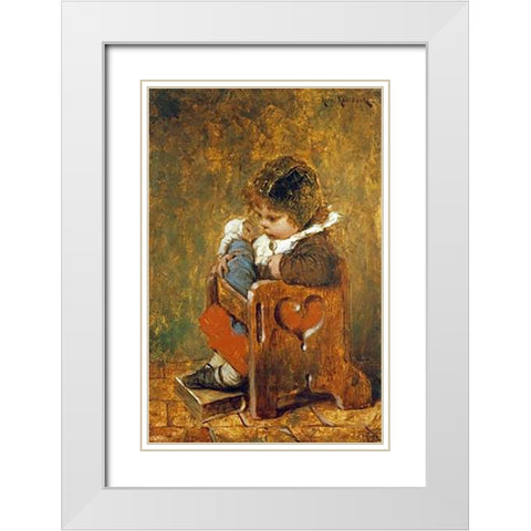 The Favorite Doll White Modern Wood Framed Art Print with Double Matting by Kaulbach, Hermann