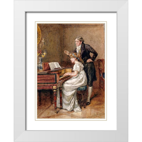 The Music Master White Modern Wood Framed Art Print with Double Matting by Kilburne, George Goodwin