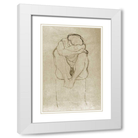 Seated Woman White Modern Wood Framed Art Print with Double Matting by Klimt, Gustav
