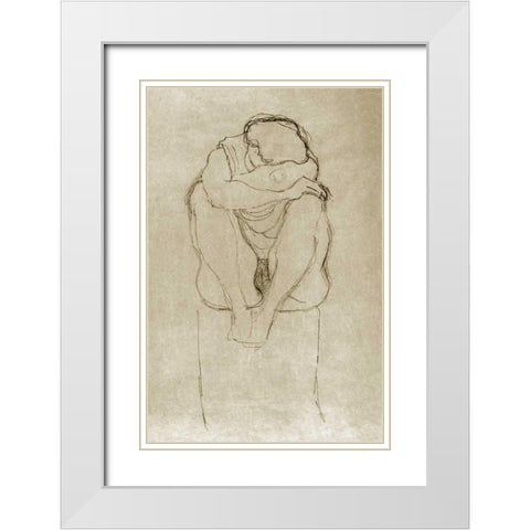 Seated Woman White Modern Wood Framed Art Print with Double Matting by Klimt, Gustav