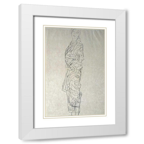 Woman In a Kimono White Modern Wood Framed Art Print with Double Matting by Klimt, Gustav