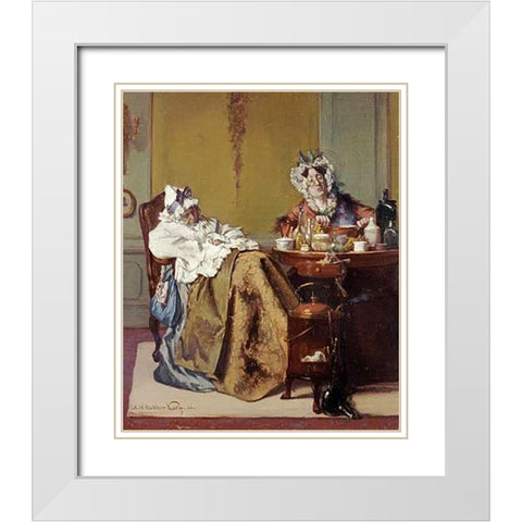 Making Medicine For The Ill Sister White Modern Wood Framed Art Print with Double Matting by Korff, Alexander Hugo Bakker